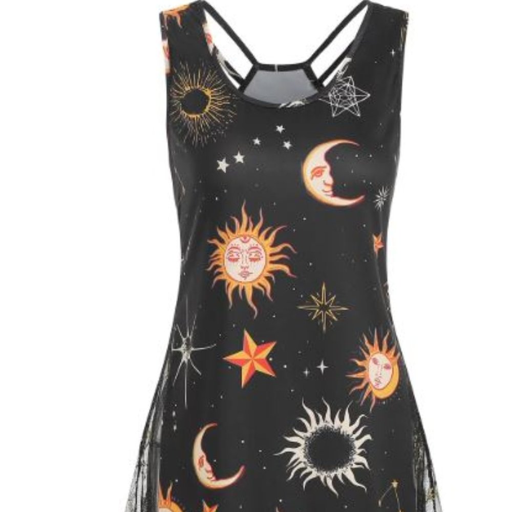 ISO: Sun and Moon Lattice Embroidered Tank Top